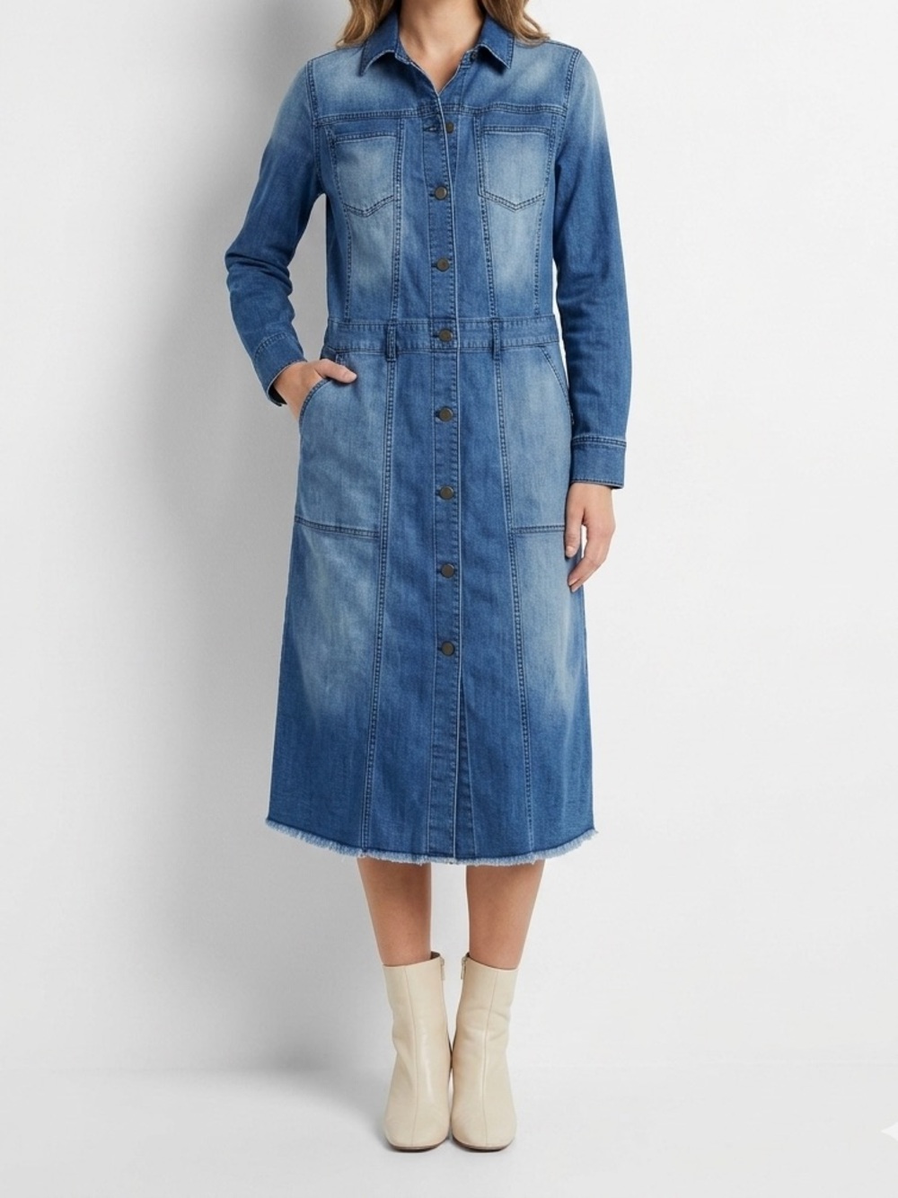 LOGO by Lori Goldstein Dark Blue Denim Button-Up Dress